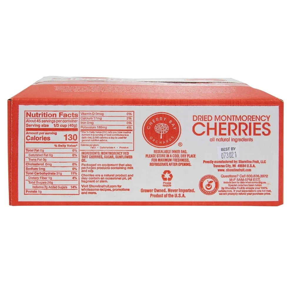 Cherry Bay Orchards - Dried Montmorency Tart Cherries (4 lb. box) - 100% Domestic, All Natural, Kosher Certified, Gluten Free, and GMO Free, No Additives