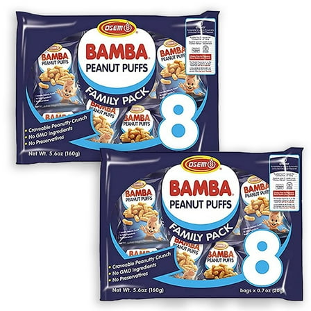 Bamba Peanut Snacks for the Whole Family - All Natural Peanut Puffs 2 Family Packs (Pack of 16 x 0.7oz Bags) - Peanut Butter Puffs made with 12 TIMNC50% peanuts