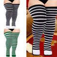 thumbnail image 2 of Halloween Christmas Striped Knitted Long Socks Women Thigh High Over the Knee Stockings Leg Warmers for Thick Thighs, 2 of 9
