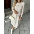 thumbnail image 4 of Elegant Apricot Ribbed Long - Sleeve Dress, 4 of 5