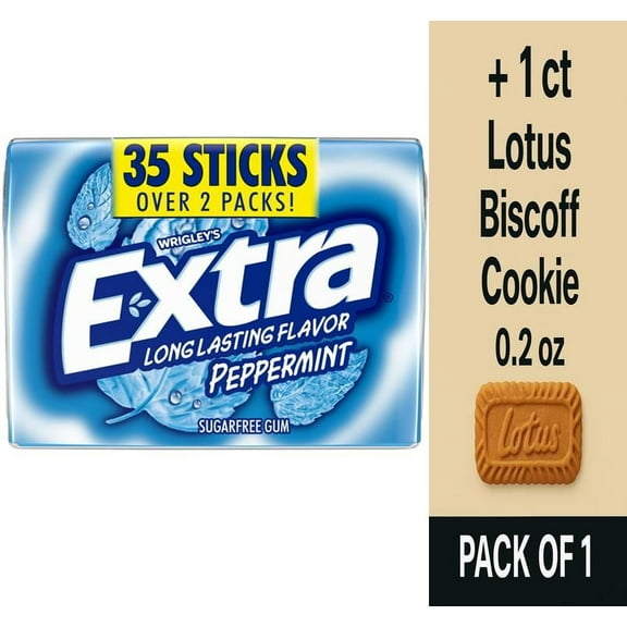 Extra Gum Peppermint Sugar Free Chewing Gum Bulk Pack 35 ct - Pack of 1 & Lotus Biscoff Cookie - 0.2 Oz - 1 ct
