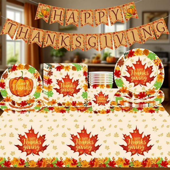 Fall Ornaments Thanksgiving Paper Plates Festive Fall Pumpkin And Maple Leaves Pattern Disposable Tableware For Fall Harvests Party