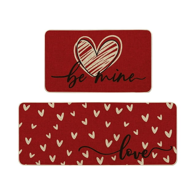 Dsscvnef Valentine's Day Kitchen Rugs and Mats Set of 2 Cushioned Anti Fatigue Kitchen Floor Mat Non Slip Waterproof Kitchen Rug Set Comfort Standing Mats