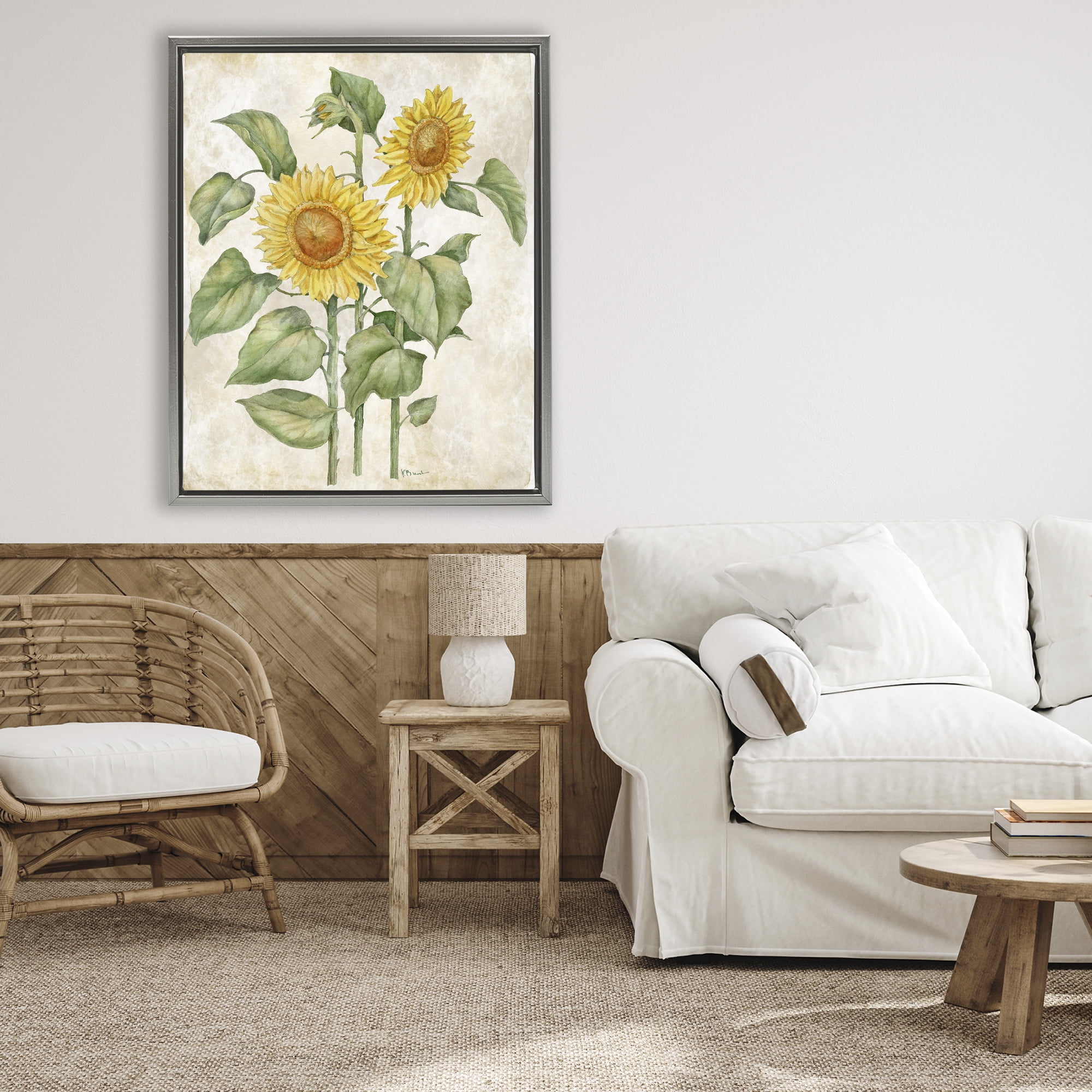 Stupell Industries Floral Journal Vintage Sunflower Gray Framed Floater Canvas Wall Art, design by Paul Brent