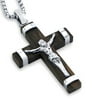 Wooden Crucifix Cross Necklace Pendant 24" Stainless Steel Silvertoned Box Chain