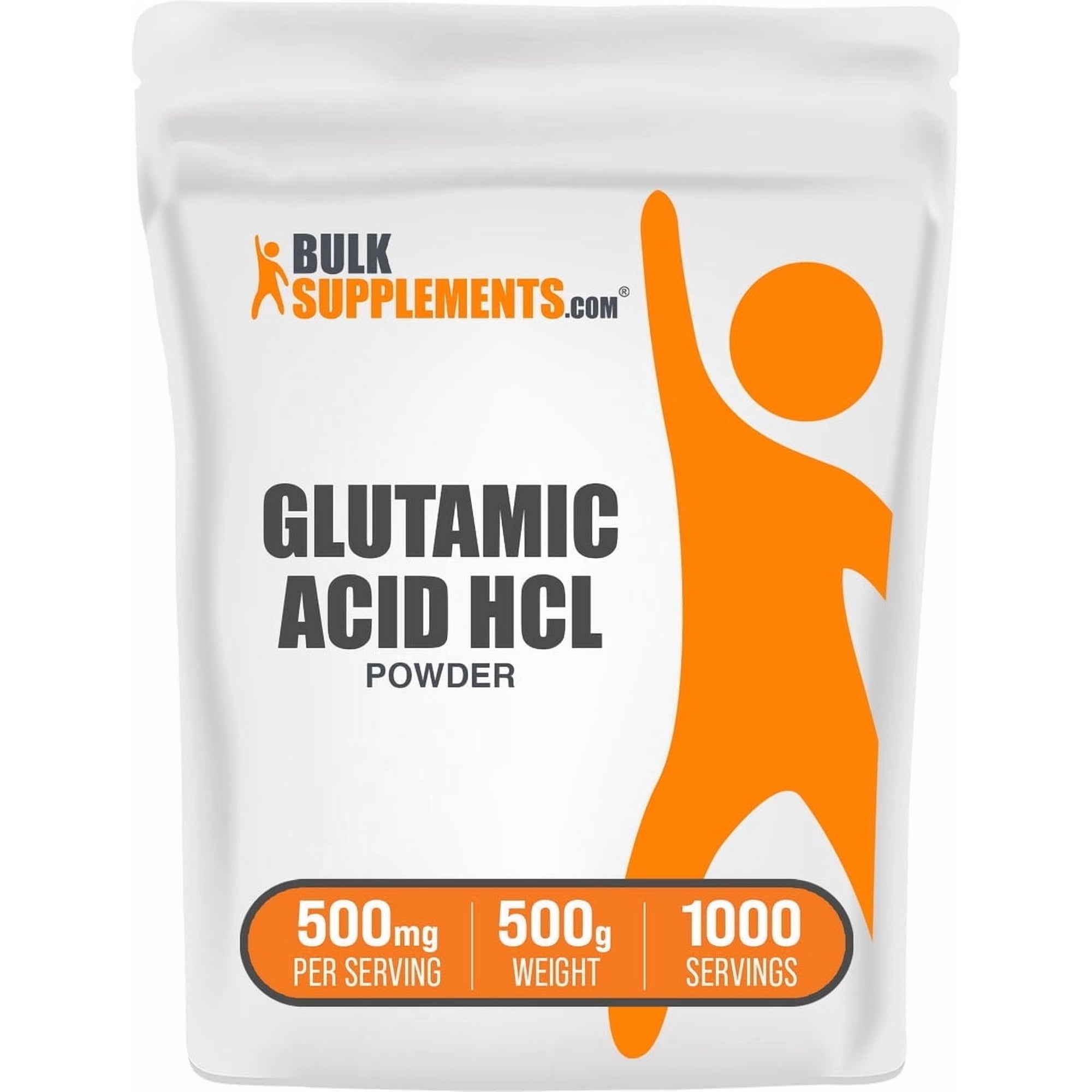 BulkSupplements L-Glutamic Acid HCl Powder - 500mg per Serving - 500 Grams (1.1 lbs) - 1000 Servings