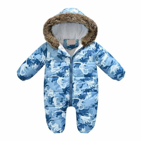 

Summer Savings Clearance 2022! Juebong Autumn Winter Infant Toddler Baby Long Sleeve Print Plush Hooded Romper Jumpsuit Light Blue 5-6 Years