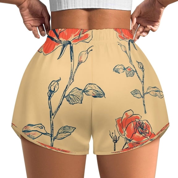 Women's Originals Shorts, Jersey Sports Shorts, Gym Shorts For Women, Rose Pattern, 2XL, Plus Size Available
