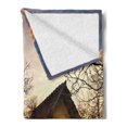 thumbnail image 2 of Rustic Soft Flannel Fleece Throw Blanket, Battered Stone House in a Field Messy Shed Building Provincial Pastoral Concept, Cozy Plush for Indoor and Outdoor Use, 60" x 80", Multicolor, by Ambesonne, 2 of 5