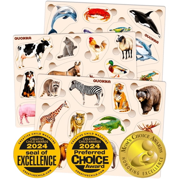 Quokka Toddlers Educational Toys Learning Games Jigsaw Puzzles, Wood, 3 Count