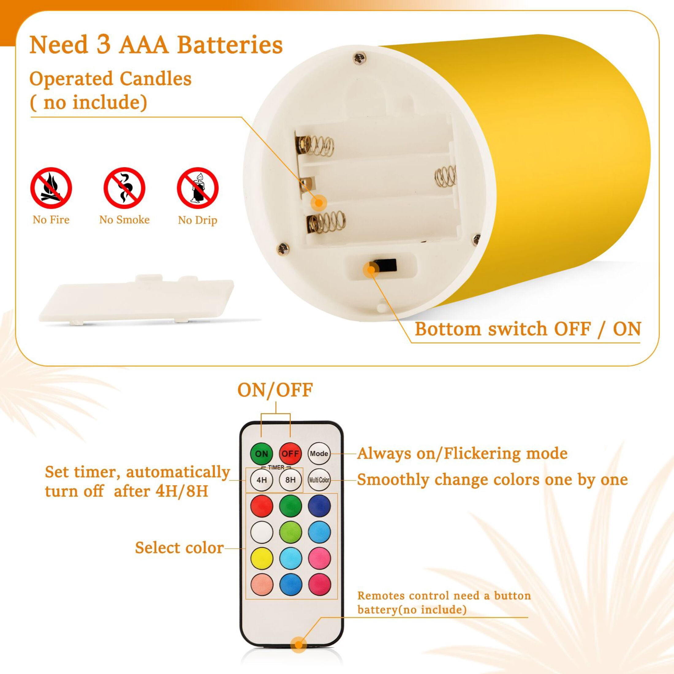 ALAZA Solid Yellow 2 PCs LED Flickering Flameless Candles with Remote Timer Battery Operated Candle
