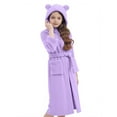 thumbnail image 4 of Girls Fleece Robe with Pockets Bear Ear Hooded Flannel Bathrobe Kids Belted Soft Plush Fuzzy Pajamas Sleepwear (14 Years, Purple), 4 of 7