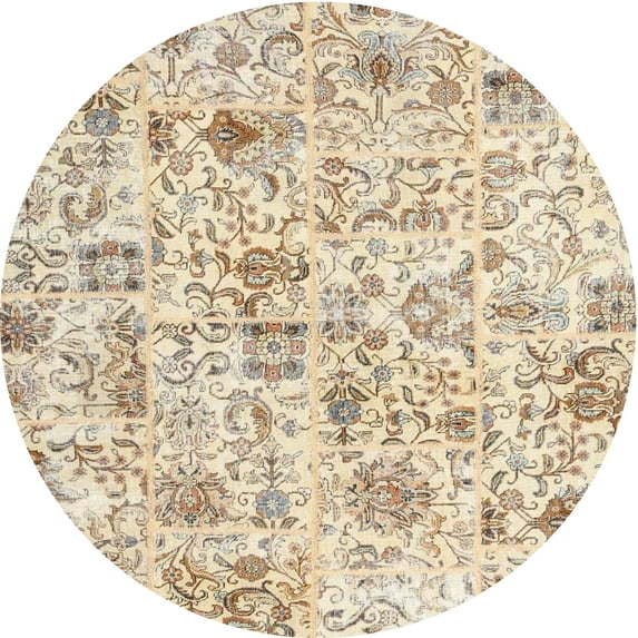 Ahgly Company Machine Washable Indoor Round Contemporary Gold Area Rugs, 6' Round