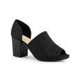 thumbnail image 1 of BLISSFUL STEP Denim Open Toe Chunky Heels Wide Heel Slide Mules Black 9, 1 of 6