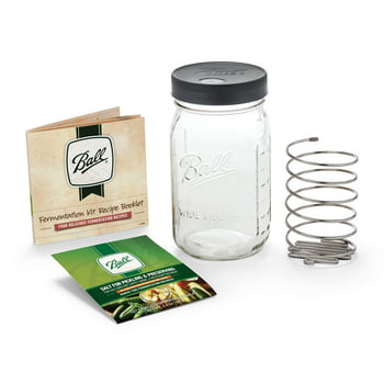Ball Fermentation Kit | 1 Quart (32 oz) Wide Mouth Mason Jar, Fermentation Jar | Fermentation Lid | Stainless Steel Spring Fermentation Weight | Recipe Booklet