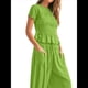 thumbnail image 3 of Conjunto de Dos Piezas para Mujer: Top Fruncido y Pantalón Conjunto Informal Bohemio de Cintura Alta con Bolsillos Verde L, 3 of 7