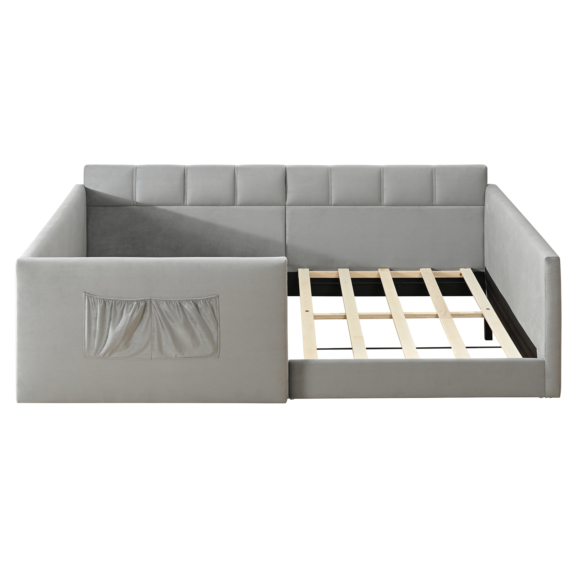 Full Size Velvet Daybed with Storage Pockets and Walk-In Entrance, Upholstered Sofa Bed with High Side Panels for Guest Room and Small Spaces, Gray