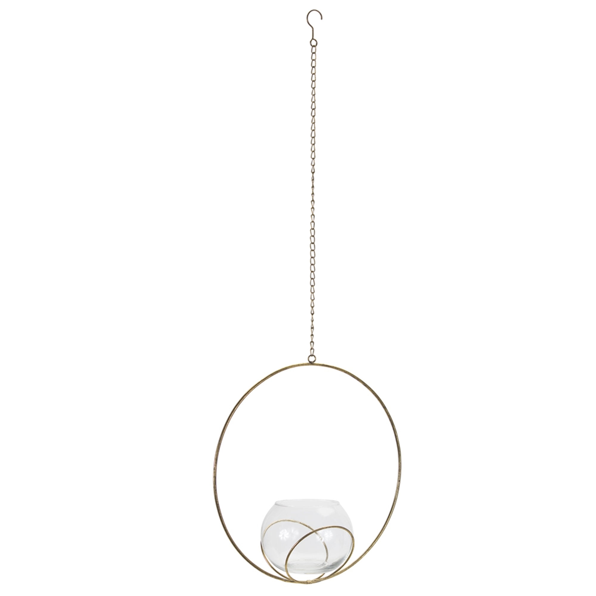 Pack of 2 Hanging Glass Votive Candle Holder in Iron Hoop 14.75