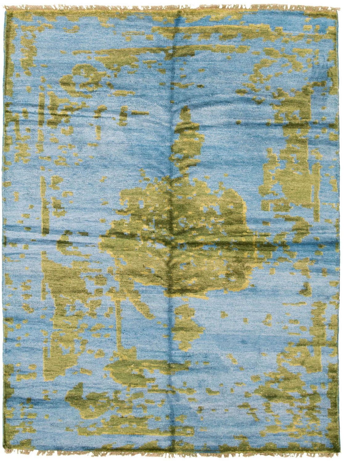 ECARPETGALLERY 5'6" x 7'7" Bordered Jules Oushak Hand-knotted Area Rug for Living Room, Dining Room and Bedroom in Blue