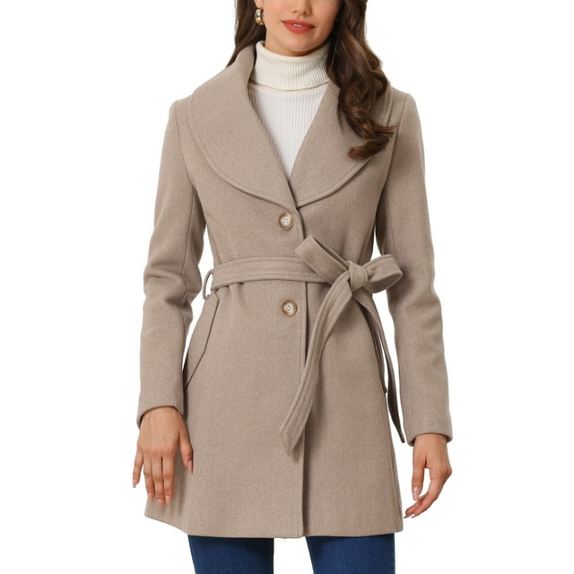 INSPIRE CHIC Manteau Trench Long pour Femme, Mignon, Col Rabattu, Simple Boutonnage, Ceinturé, m Kaki Pâle