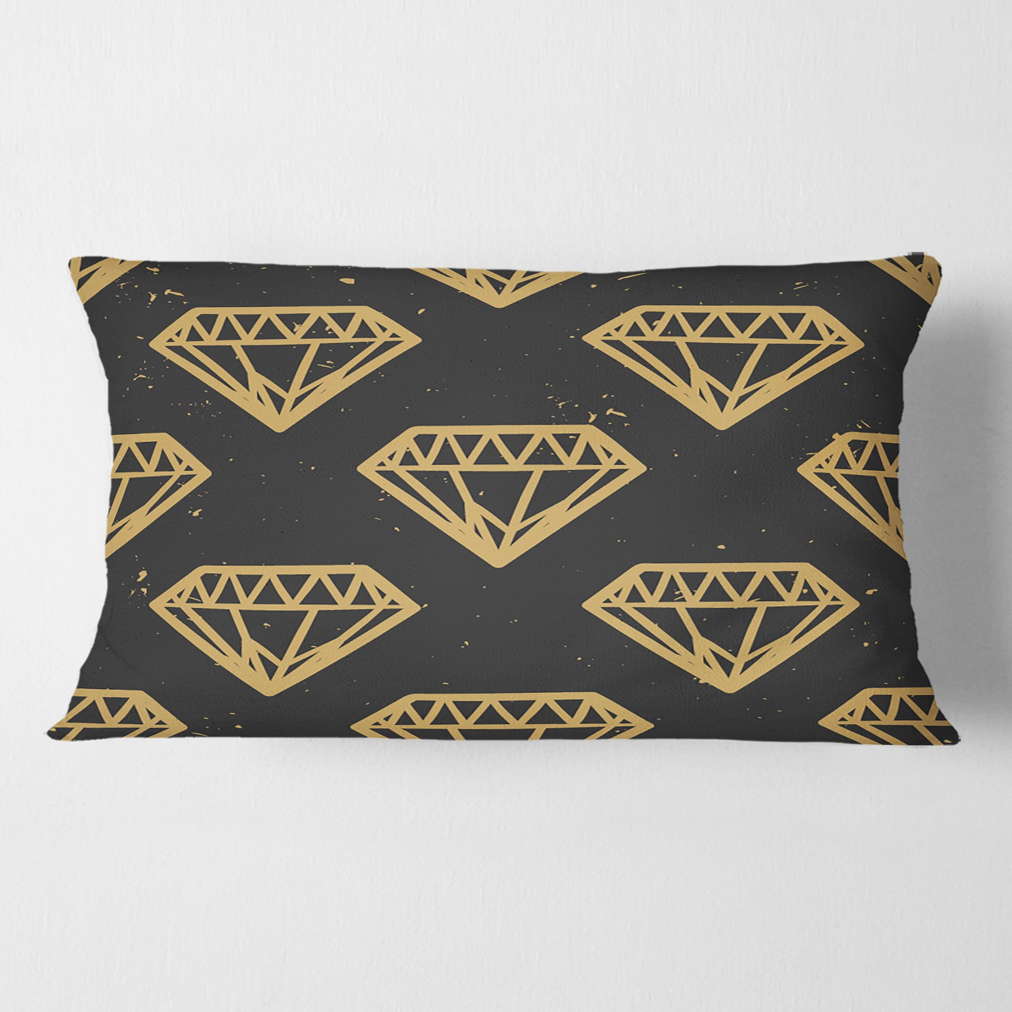 Designart Vintage Golden Diamonds' Mid-Century Modern Throw Pillow - 12x20