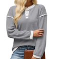 thumbnail image 4 of Wevis Autumn Henley Sweater for Women Color Block Button V-Neck Long Sleeve Knit Pullover Contrast Cuff Loose Daily Tops, 4 of 7