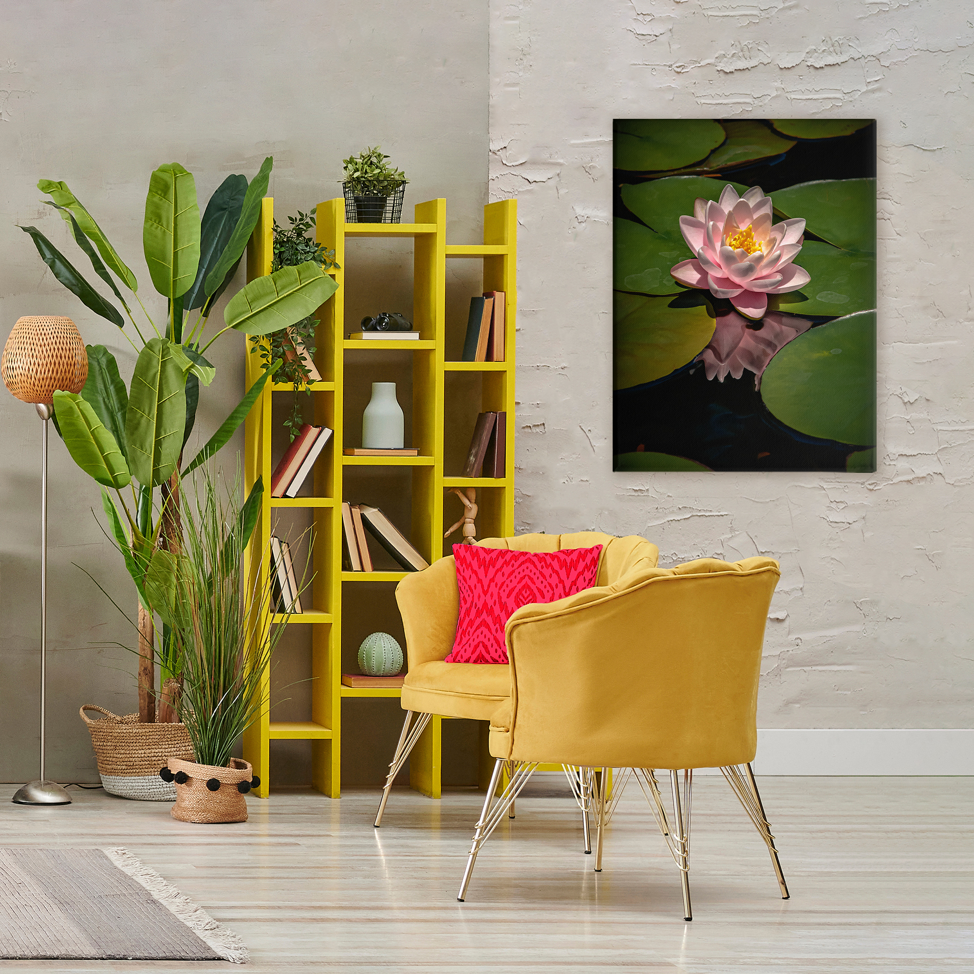 Pink Lotus Among Lily Pads Canvas Wall Art, design by Phillip Flowers