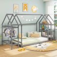 thumbnail image 4 of Costway Twin Size House Bed Montessori Floor Bed with Detachable Storage Shelves Gray, 4 of 10