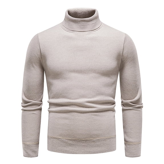 Men's Sweaters Ribbed Slim Fit Knitted Pullover Autumn Winter Turtleneck Solid Color Sweater Men Beige 3XL