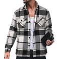 thumbnail image 1 of Chaqueta de camisa a cuadros de manga larga para hombre Chaqueta informal con botones y cuello vuelto de moda con bolsillo Gris M, 1 of 5