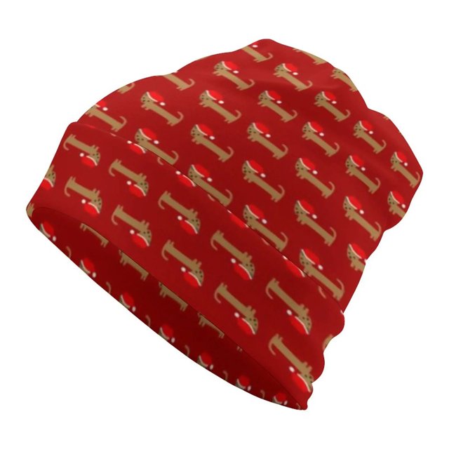 Gorros con estampado navideño de Dachshund para hombre y mujer, gorro con estampado de Navidad, Skullies, gorros Vintage de invierno, gorros Kpop para envolver la cabeza