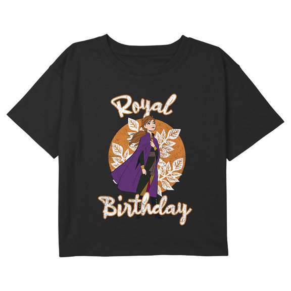 Girl's Frozen 2 Anna Royal Birthday Graphic Cropped T-Shirt Black X Small