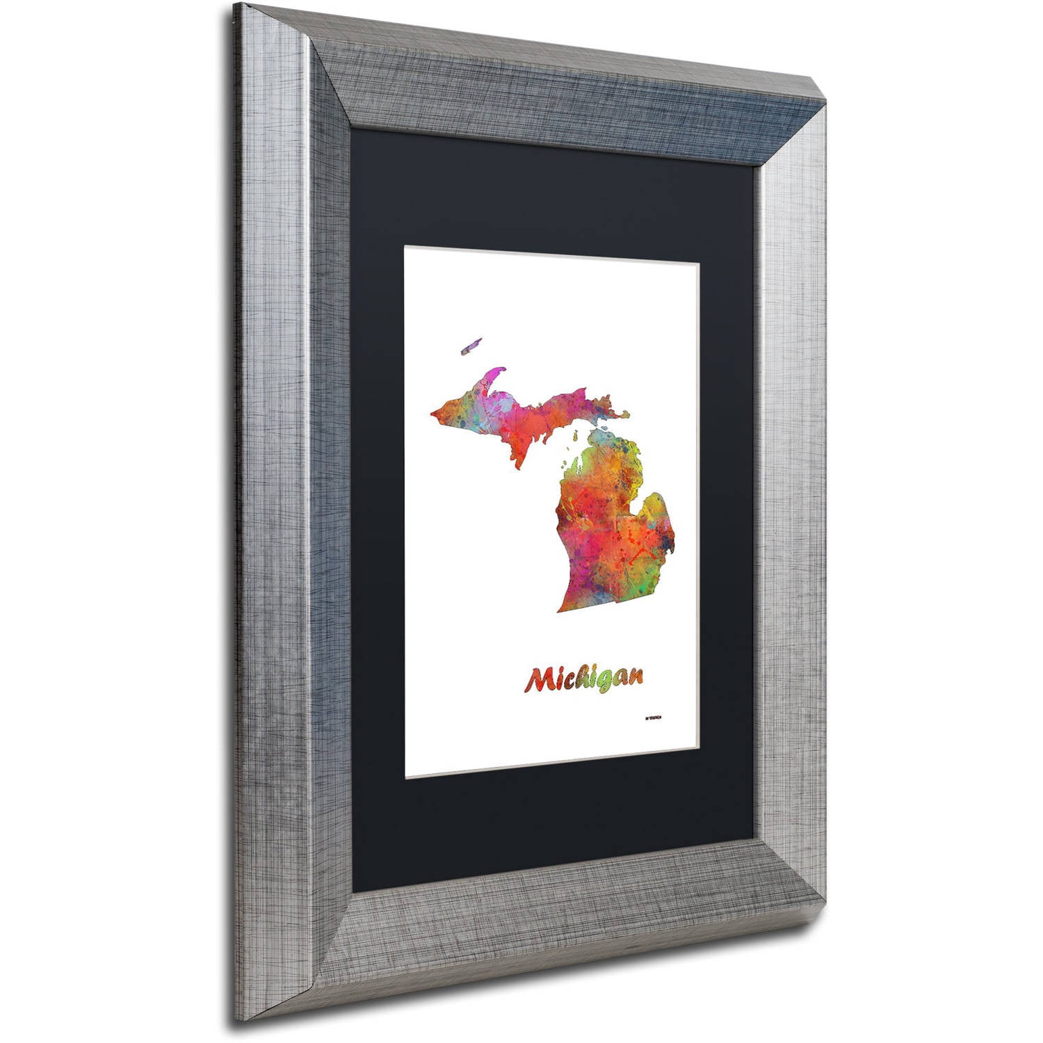 Trademark Fine Art "Michigan State Map-1" Canvas Art by Marlene Watson, White Matte, Silver Frame