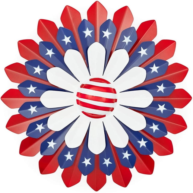 Decoración de pared con diseño floral de la bandera estadounidense de metal para el 4 de julio y fiestas patrióticas, 34 cm