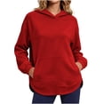 thumbnail image 2 of Long Sleeve Pullover Sweatshirt for Women Solid Drawstring Hoodie Front Kangaroo Pocket Curved High Low Hem Loose Spring Fall Winter Casual Tops, 2 of 6