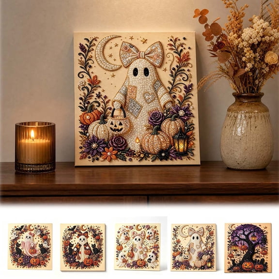 Halloween Beaded Pearl Art DIY Kit 7.9x7.9 inch Special Shaped Beads & Embossed Texture for Beginners Fall Home Decoration Seasonal Party Activity & Handmade Gift by MPOISVA