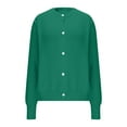 thumbnail image 4 of Zedker Casual Solid Color Crewneck Long Sleeve Cardigan Sweaters for Women,Comfy Button Ribbed Elastic Cuffs Knitted Tops for Fall,Green,L, 4 of 7