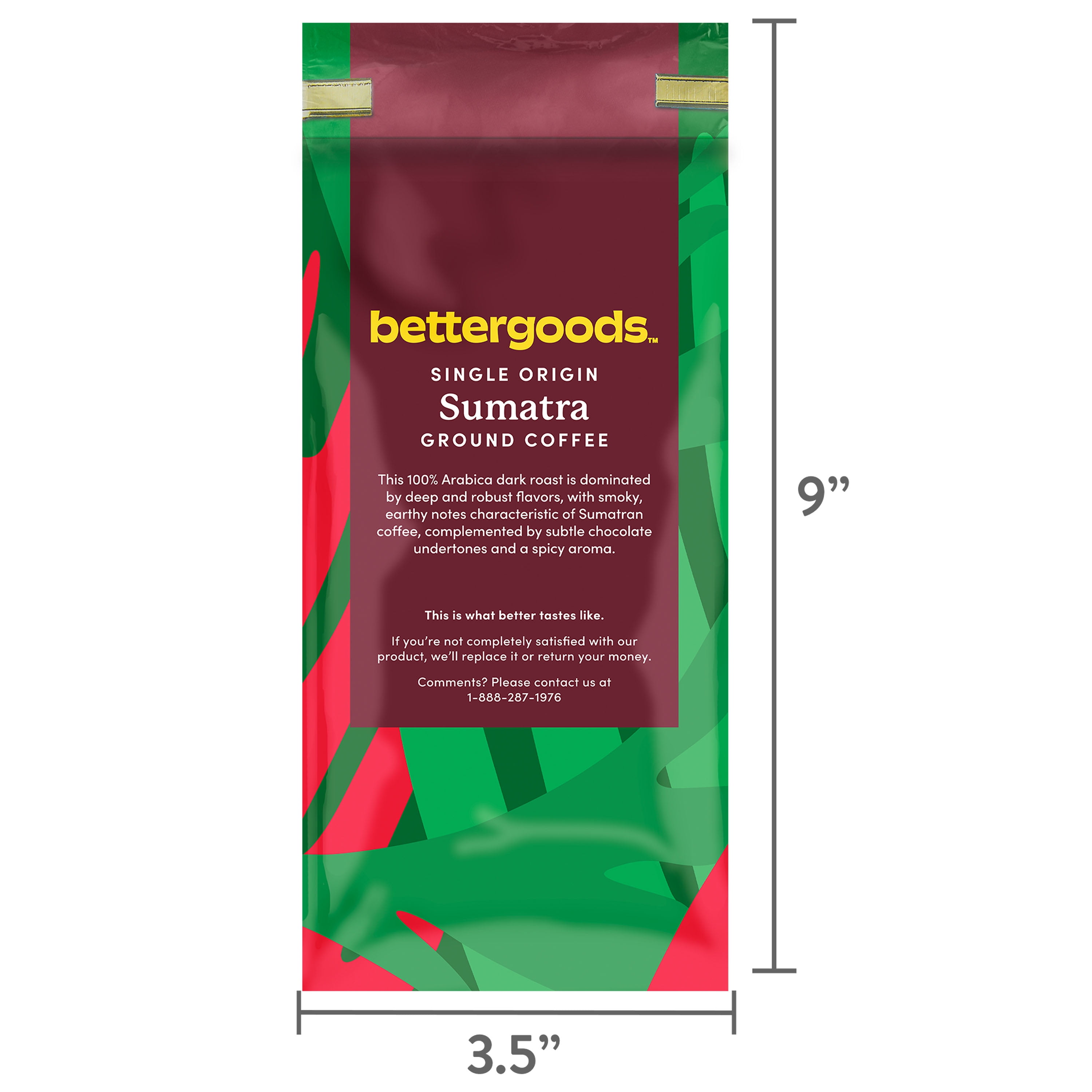 (6 pack) bettergoods Sumatra Single Origin Ground Coffee, Dark Roast, 12 oz