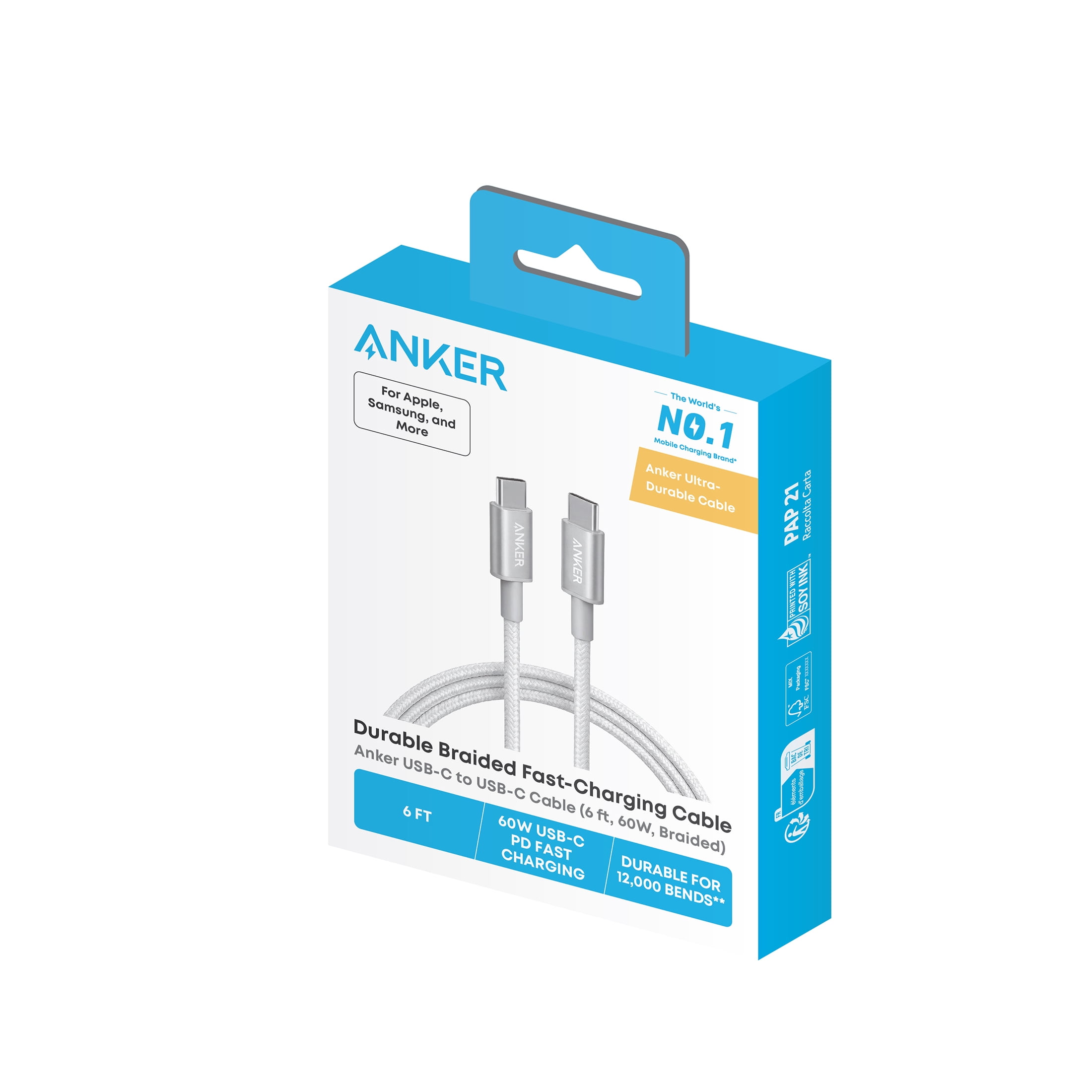 Anker USB C to USB C Cable (6ft, 60W, Braided)