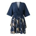 thumbnail image 4 of Women‘s Floral Print Mini Dress Pleated V Neck Drawstring Elastic Waist Ruffle Layered Mini Dress, 4 of 6