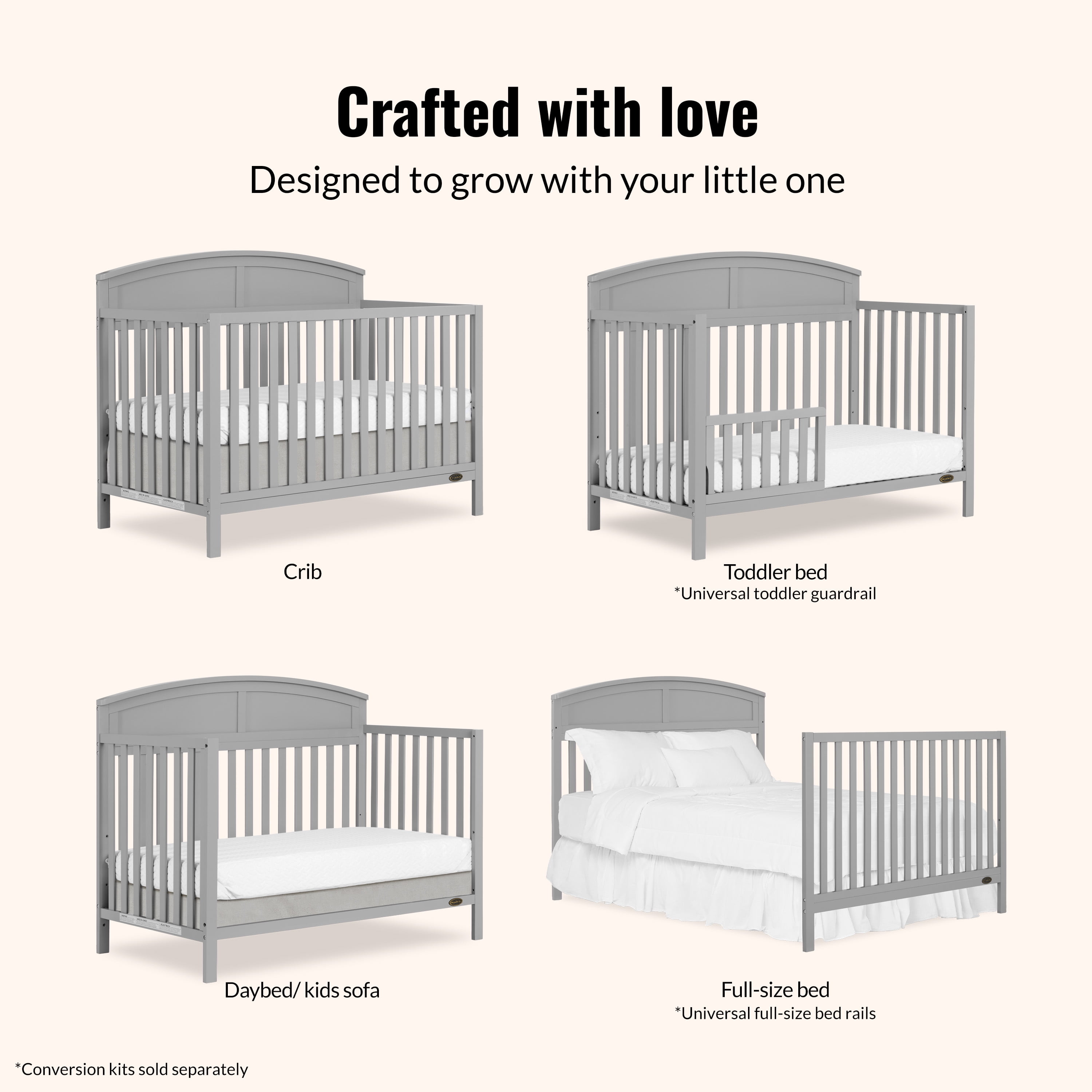 Dream On Me Storybrooke 5 in 1 Convertible Crib, Pebble Gray