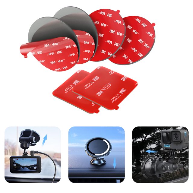 YWC-Double Sided Adhesive Pads.Sticky Dash Cam Mounting Tape.Car Mount Sticky Pad Replacement.Heavy Duty Tape Sticker for Cars Dashboard & Daily Use.Heat-Resistant.Squares&Round,6Packs