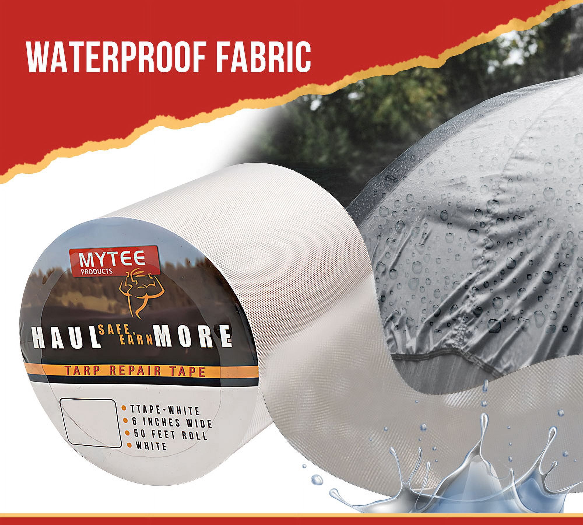 8.8 oz Waterproof White Vinyl Tarp Repair Tape 6 Inch x 50 FT with Heavy Duty Adhesive Backing - Tarp Patch Kit, Tarp Repair Kit