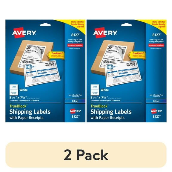 (2 pack) Avery Shipping Labels w/Paper Receipts and TrueBlock Technology for Inkjet Printers 5-1/16 x 7-5/8, Pack of 25 (8127)