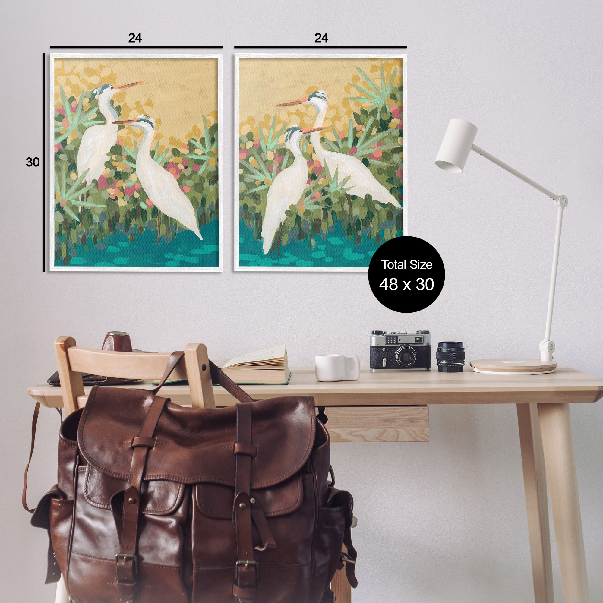 Stupell Industries Birds & Pond Botanicals Animals & Insects Painting White Framed Art Print Wall Art, 24 x 30, Set of 2
