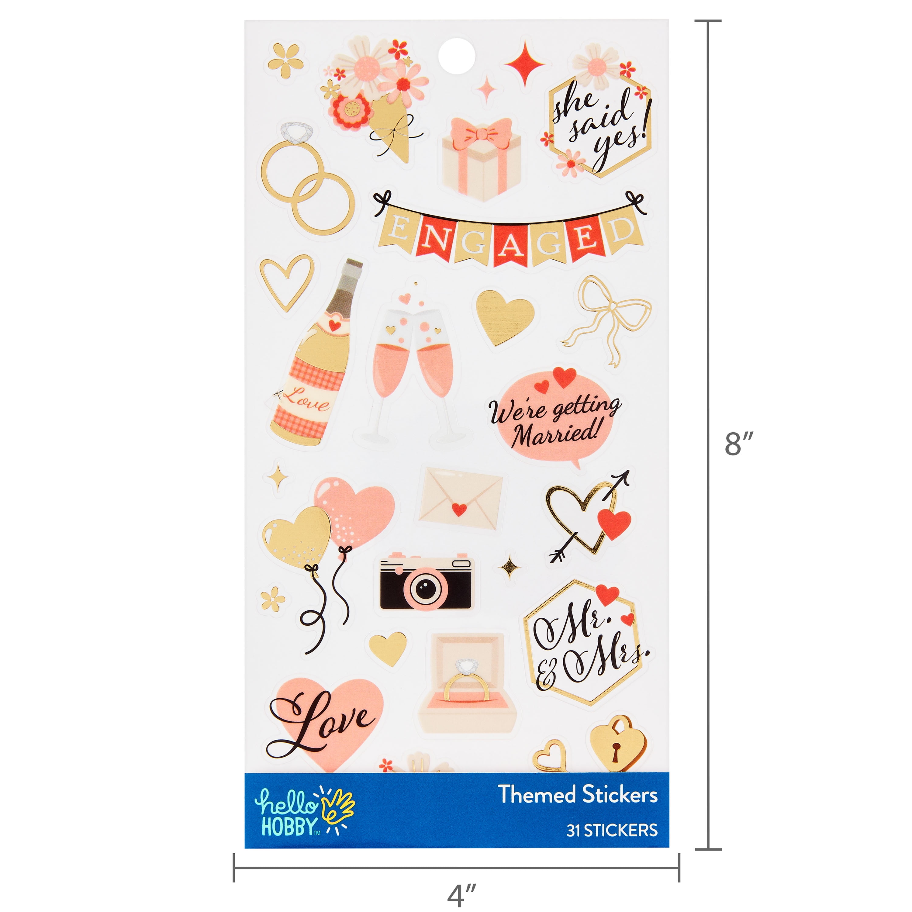 Hello Hobby Multicolor Wedding Engagement Themed Stickers, Wedding Icons, 31 Count