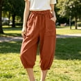 thumbnail image 2 of Maean Cotton Linen Capris Pants for Womens Drawstring Elastic Waist Drawstring Capri Pant Tapered Trousers with Pockets, 2 of 6