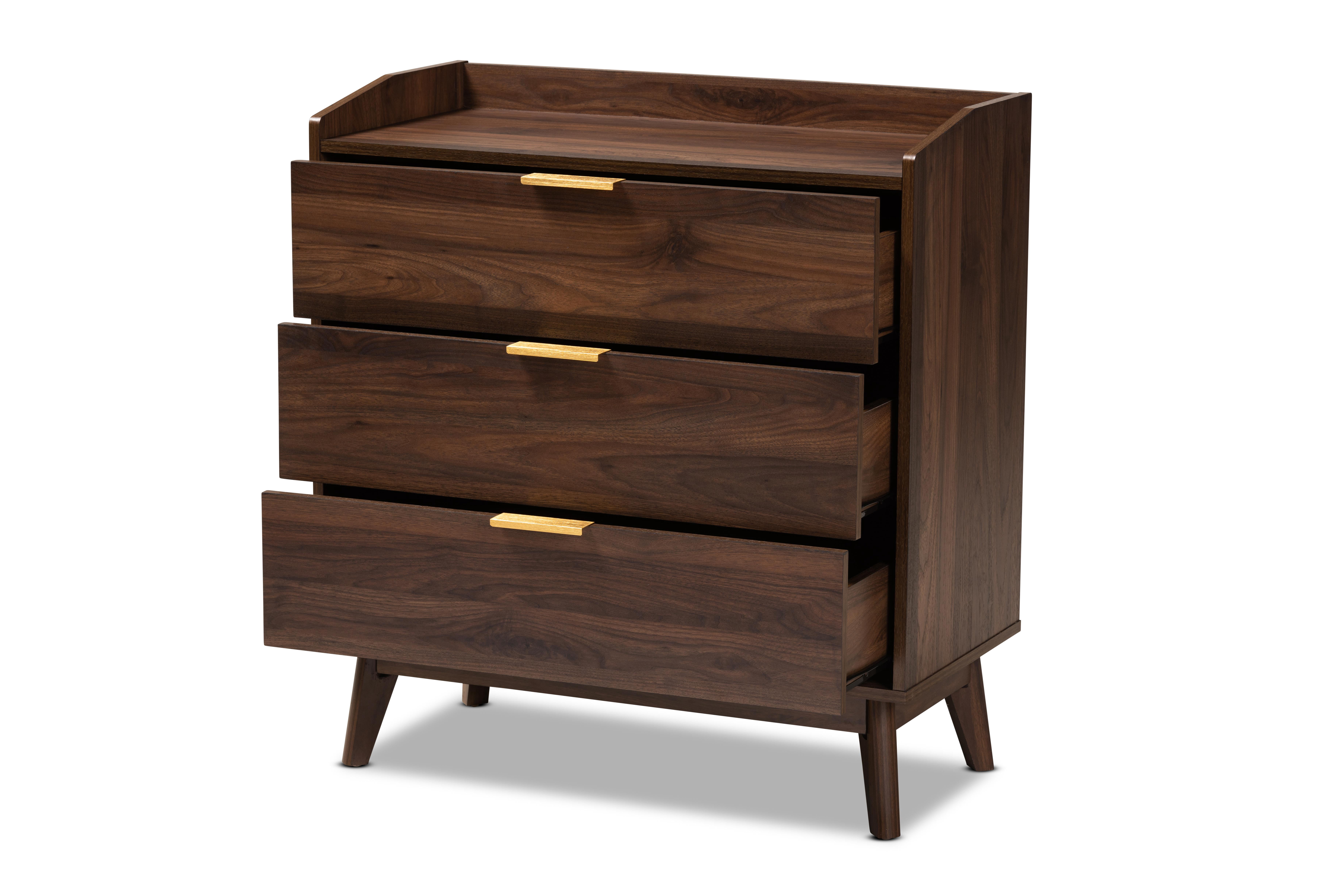 Baxton Studio Lena Mid-Century Modern Walnut Brown Finished 3-Drawer Wood Chest