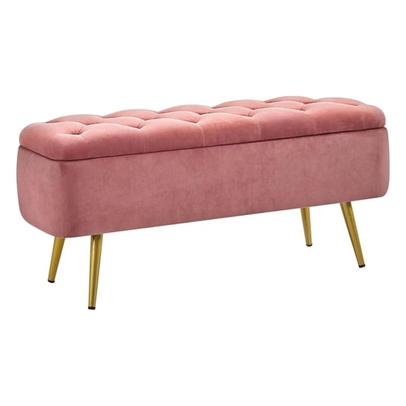 Modern Ottoman Footstool with Storage , Upholstered Bedroom Benches Footrest Stool, Button-Tufted Table for Living Room Bedroom Pink