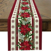 Lilgiuy Christmas Table Runner, 12.99x72.05in Christmas Flower Tablerunner for Christmas Decorations Indoor Seasonal Winter Kitchen Dining Table Decorations Merry Xmas Tablecover